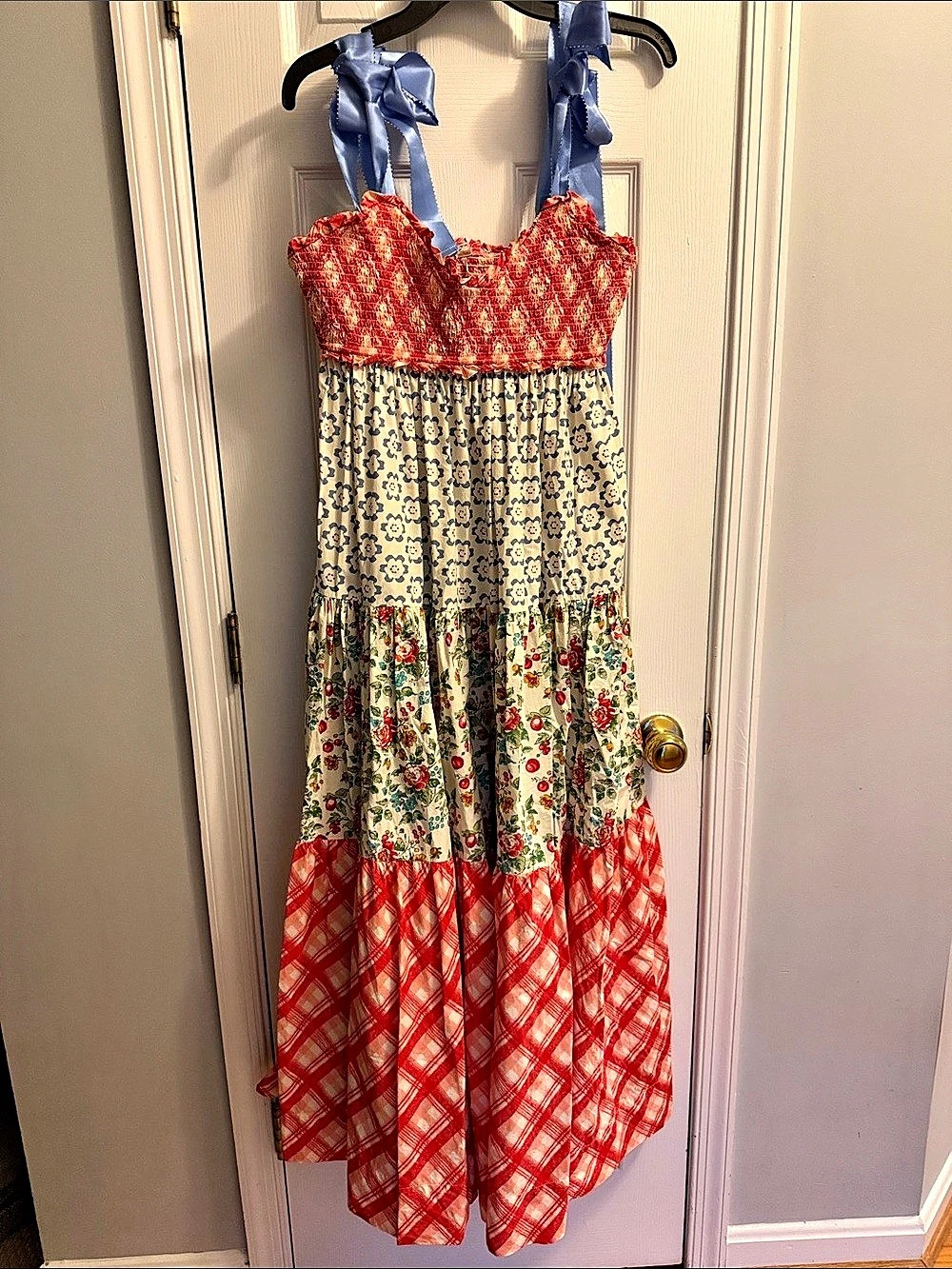Free People Bluebell Maxi Dress Floral Red & Blue Medium